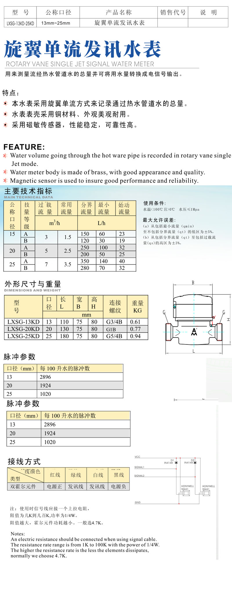 旋翼单流发讯水表